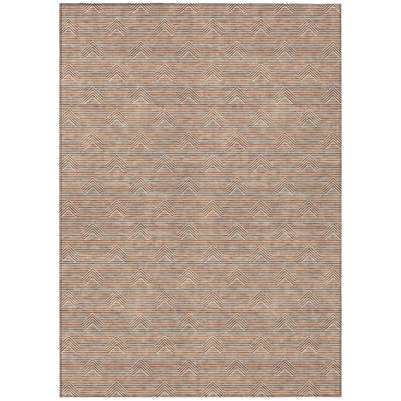 Tapis intérieur / extérieur géométrique lavable 9 pi x 12 pi brun et beige