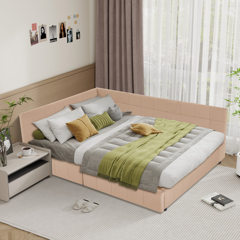 Modern Queen Size Storage Upholstered Tufted Bed Frame,sofa Bed Frame With Comfortable Backrest And Armrests, Pink