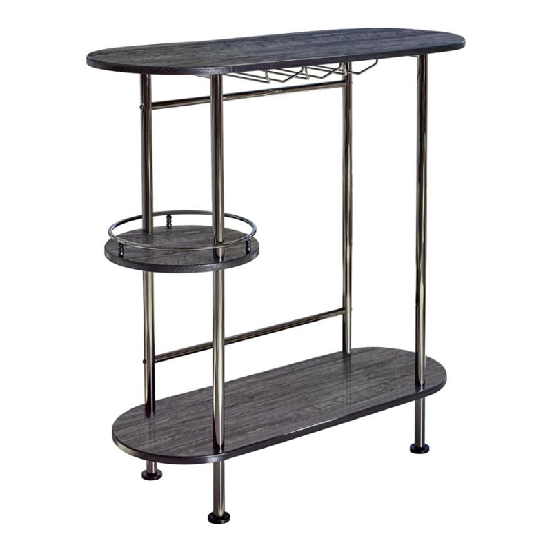 Bar avec rangement pour bouteilles de vin, Nickel noir / chêne noir