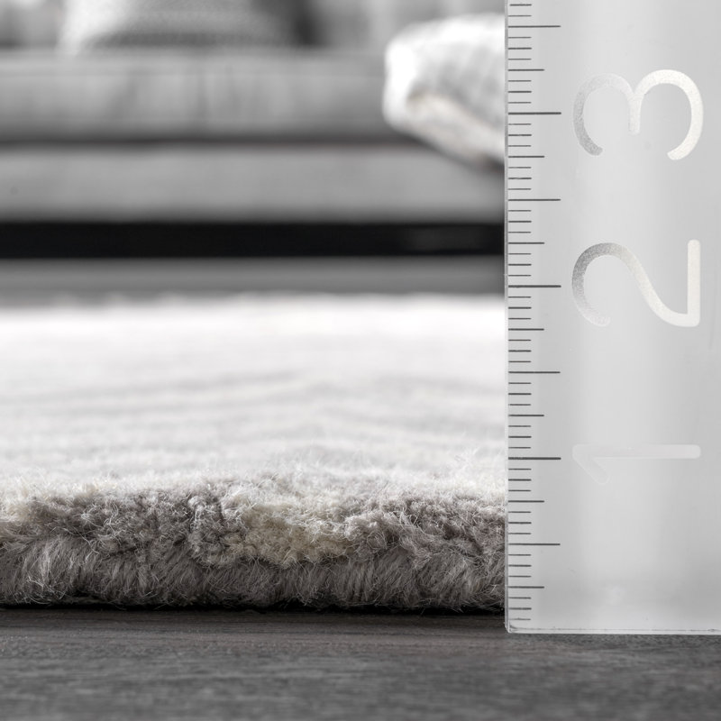 Tapis beige / gris en laine touffeté à la main Laub, Rectangle 4 pi x 6 pi