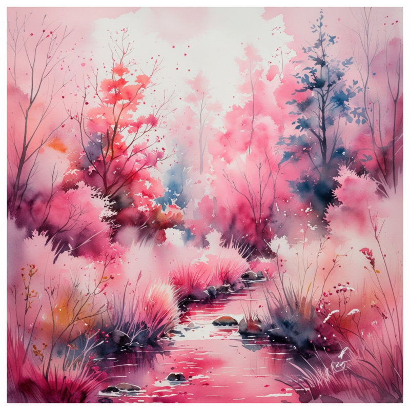Housses de couette aquarelle forêt rose, Lit simple