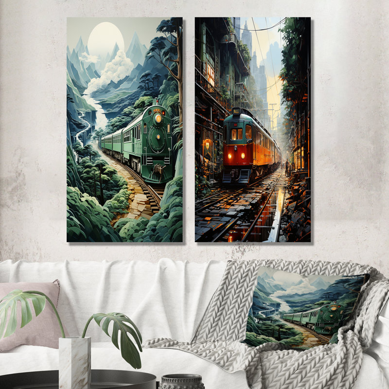 Luxueux train relaxant - train, ensemble de 2 reproductions d'art sur toile, Toile tendue, H 28 po x l 25 po