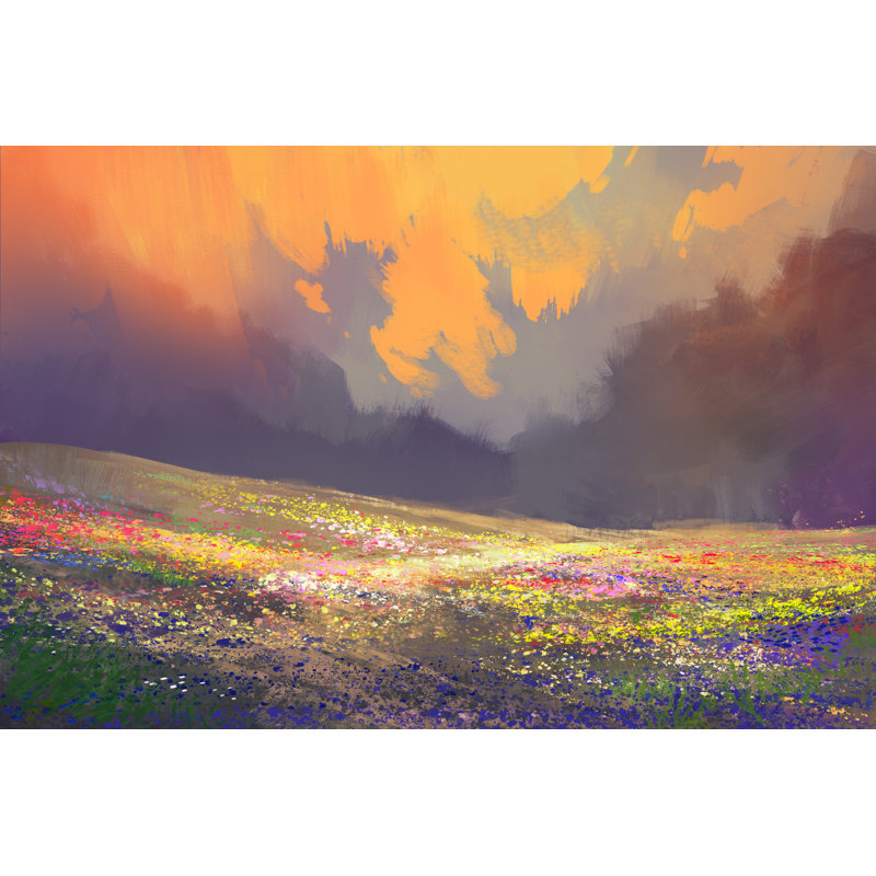 Colorful Flowers In Field by Grandfailure - Wrapped Canvas Painting, 20cm H x 30cm W