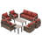 8-Piece Outdoor Patio Brown Wicker Wood Grain Armrest Sofa Seating Group with Cushion, Coffee Tables-640500517