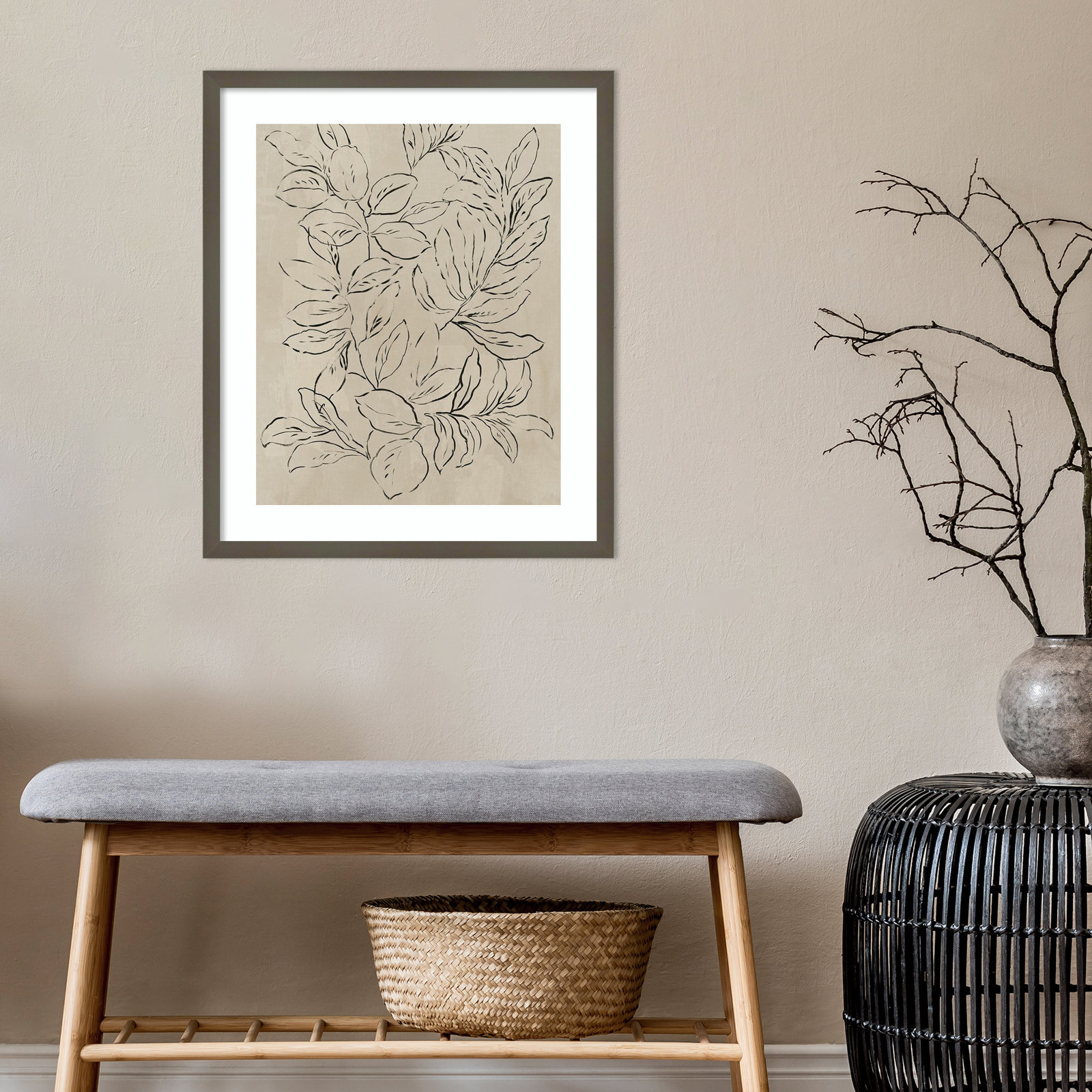 Kimbell "Outlined Leaves II" Print, Gray, 25.25" H x 21.25" W