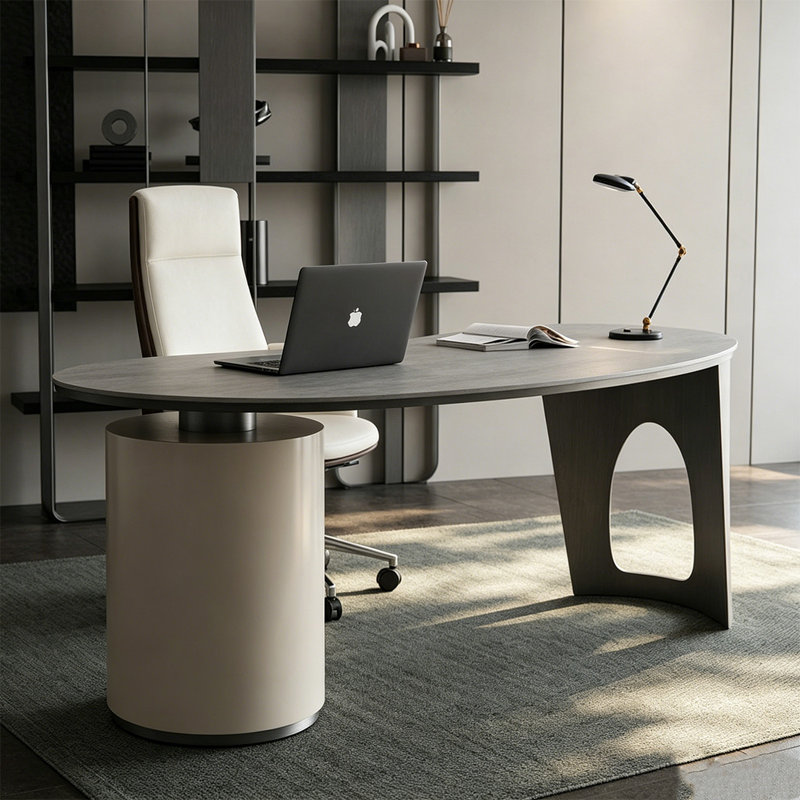 55.12"Italian minimalist slab executive desk, 28.74" H x55.12" W x 27.56" D