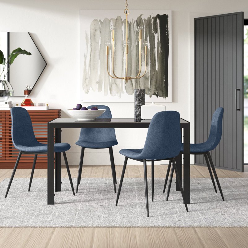 Ally Glass Top Four Leg Dining Set, Blue, 5