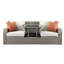 Canapé de patio Salena Gris 3 places en résine tressée résistante aux intempéries avec coussins beiges imperméables, 2 poufs réversibles, table basse escamotable et coussins décoratifs