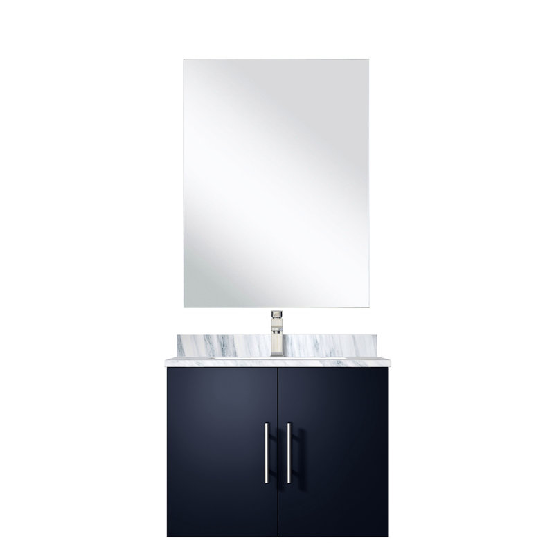Bleu marine 24 po Meuble-lavabo X 22, comptoir en marbre, miroir 18 et robinet, résistance aux égratignures et aux taches à long terme