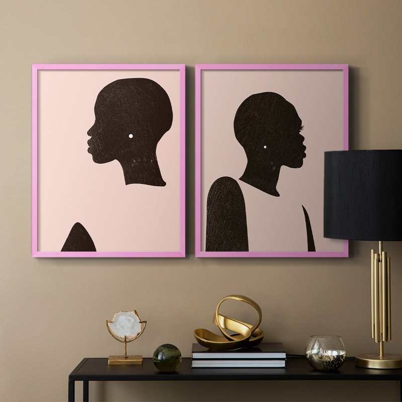 «Pink Silhouette I», reproduction encadrée de qualité supérieure - prête à être accrochée - aucun clou requis - aucun clou requis