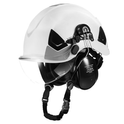 Industrial Safety Helmet, ANSI/ISEA Z89.1 Approved ABS Hard Hat with Visor & Earmuffs, 6-Point Ratchet Suspension, Adjustable Vented Hardhat for Men & Women, for Outdoor Construction Workwear