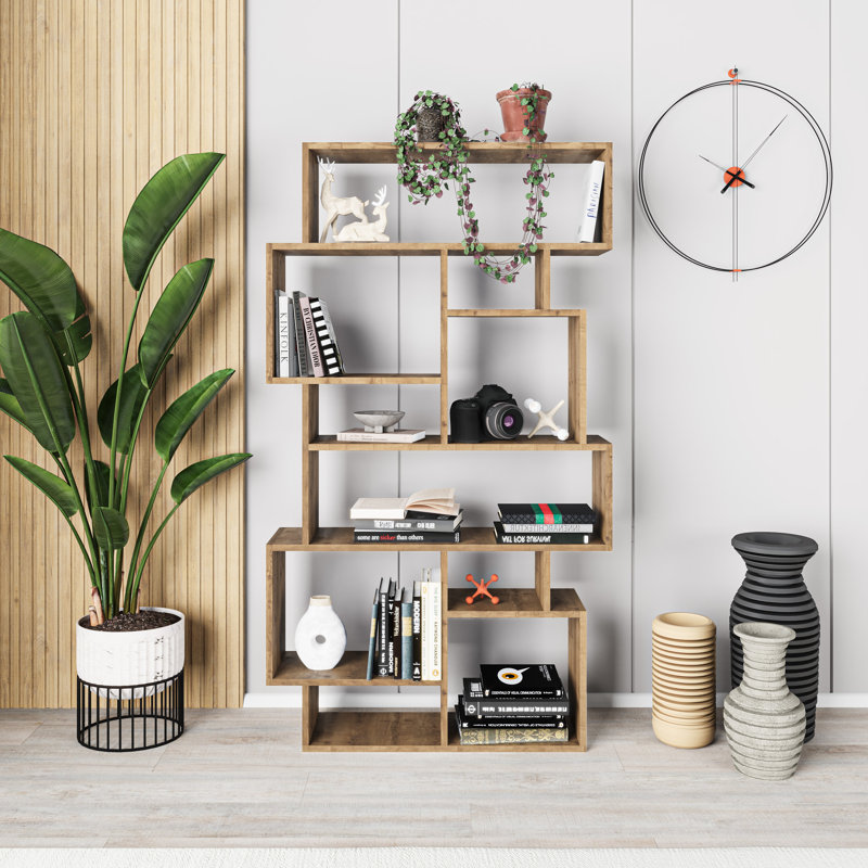Sandra Bookcase | Asymmetric Freestanding Bookcase with 10 Compartments, Brown
