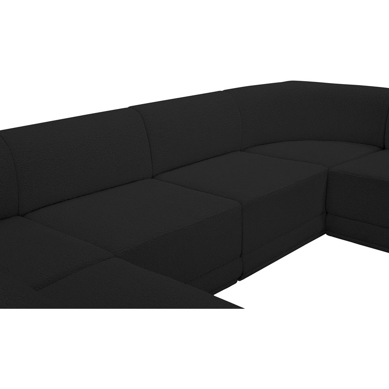 Canapé modulaire rembourré 7 pièces Ollie, Tissu bouclé noir