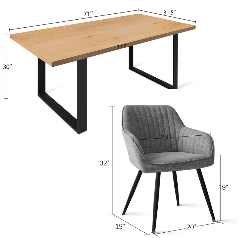 Bhagirath 31.5'' W 6-Person Rectangular Dining Set, Oak, Gray