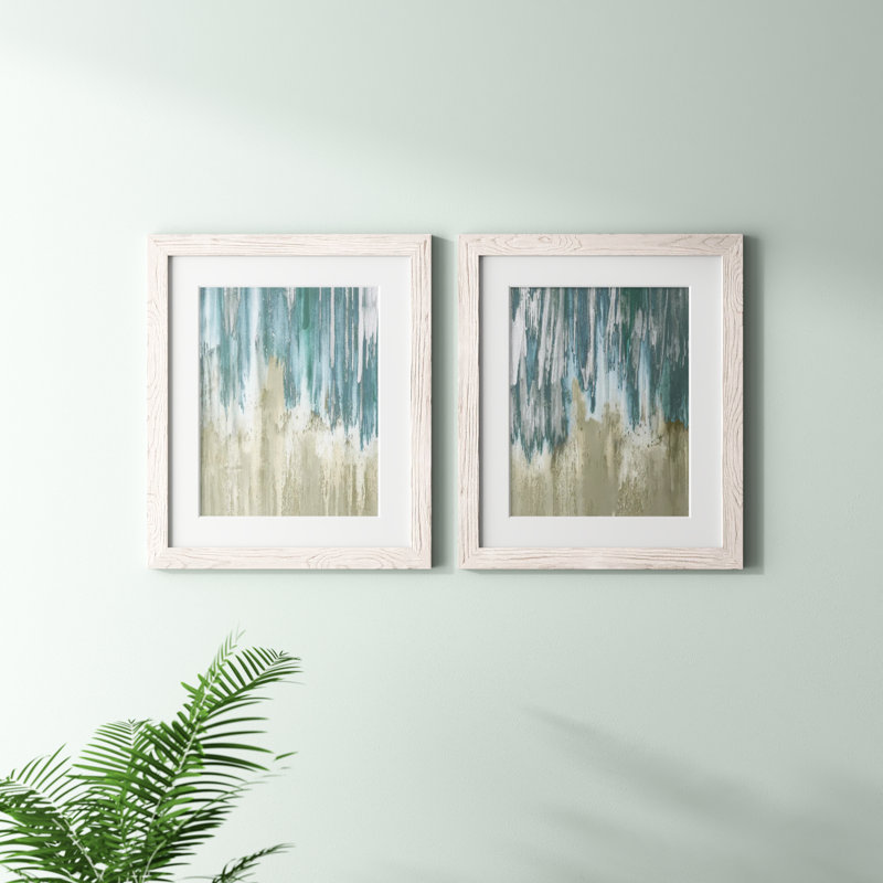 «Like a Waterfall I», ensemble de 2 reproductions, Blanc, H 20 po x l 17 po x P 1 po, Papier encadré blanc