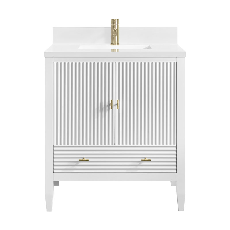 Myrrin 30" W Single Vanity, White Zeus Silestone with Backsplash, Bright White, Single-Hole