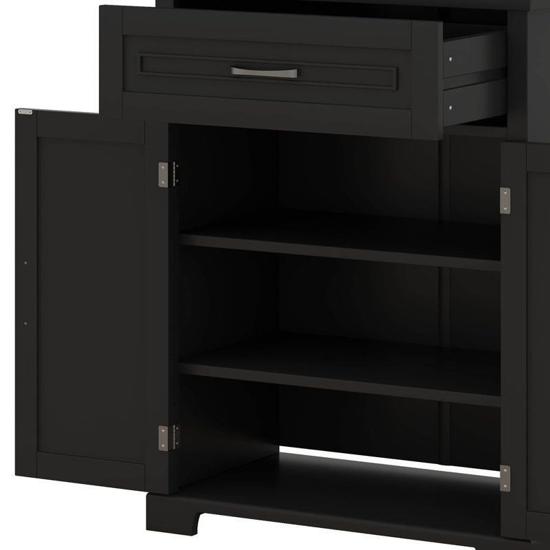 Bathroom Storage Cabinet, Solid Wood Cabinet Frame With Doors And Drawer, Multiple Storage Space, Adjustable Shelf, Black