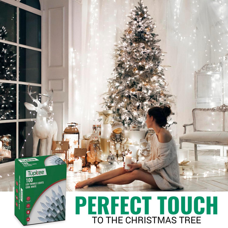 Éclairage de Noël à lumières scintillantes à DEL - 16 de 100 ampoules scintillantes - lumières d'arbre de Noël blanc froid à DEL - intérieur extérieur - guirlande lumineuse de 24,75 pieds, scintillant scintillant