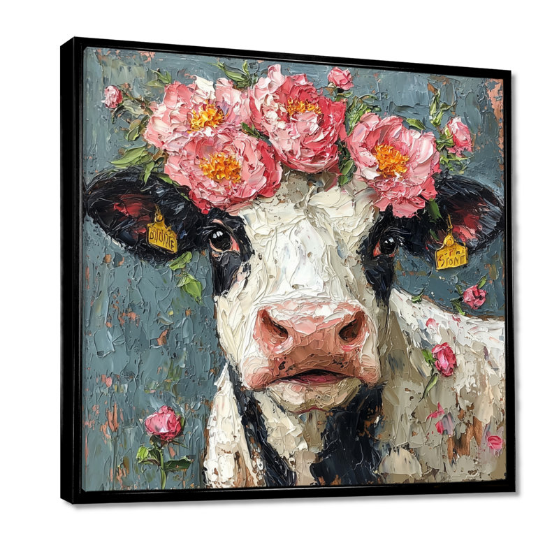 «Dosh Cow», reproduction d'art sur toile encadrée, H 36 po x l 36 po, Impression encadrée flottante, Noir, noir, noir, noir