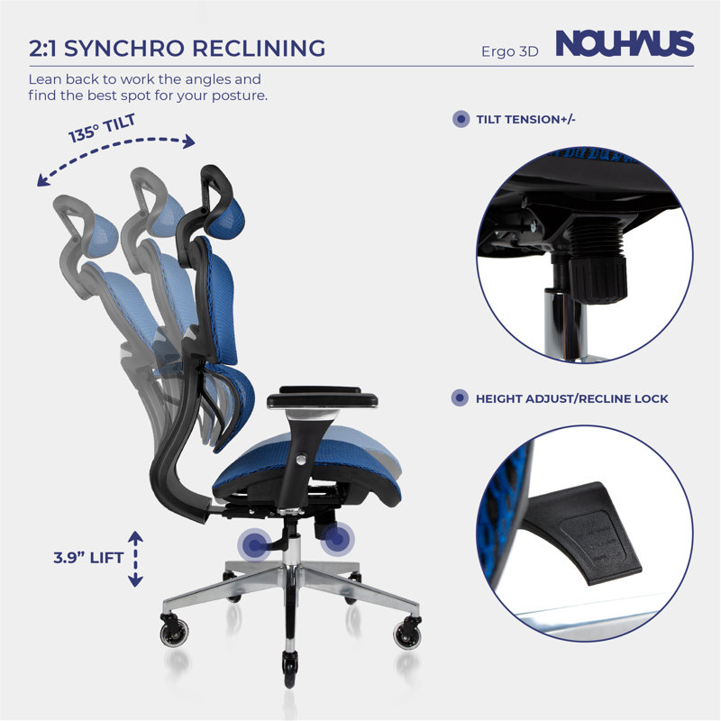 Brilliant Blue Ergonomic Mesh Executive Office Chair with Adjustable Arms