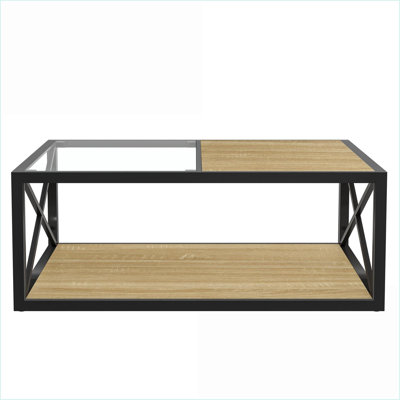 Table basse en bois trempé et bois aggloméré pour le salon, facile à nettoyer avec beaucoup de rangement