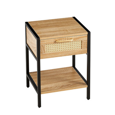 15.74"" Rattan End table with drawer, Modern nightstand, metal legs,side table for living room, bedroom -  Bay Isle Home™, 354C8856CFAD4E369C3568E4425F9D06