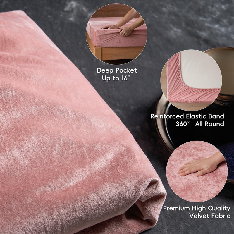 PHF Truly Velvet Fitted Sheet, Luxury Super Soft Cozy Fuzzy Fleece Bottom Sheet, Deep Pocket Up to 16",Strenghth Elastic Band, Suitable for Fall Winter Spring,No Pillowcases