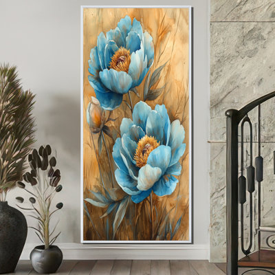 «Blue Pe pivons In The Barnyard I», reproduction d'art sur toile encadrée