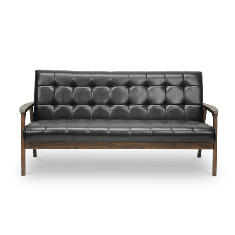 63.75'' Faux Leather Sofa, Brown Faux Leather