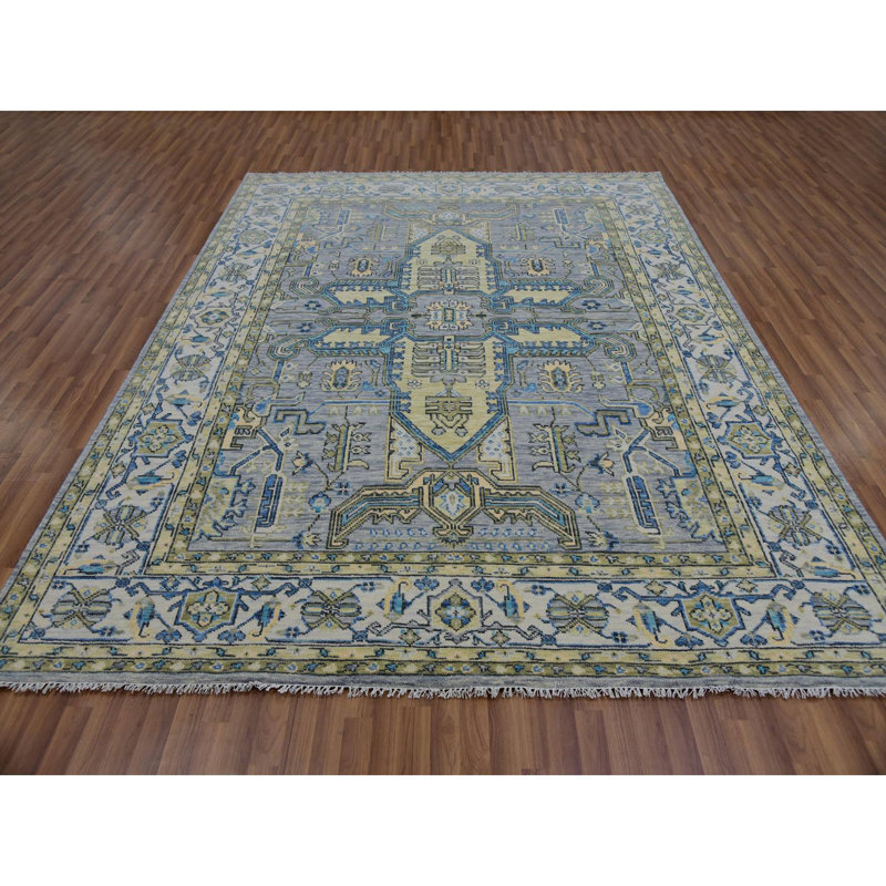 Tapis gris tempête 8 pi 0 po x 10 pi 1 po, tissé à la main, tissé à la main Oushak