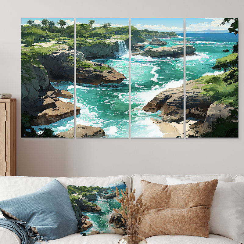 «Island Serenity Coastal A aérienne View - Coastal Tropical», art mural 4 pièces, H 28 po x l 48 po