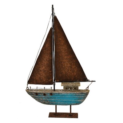 Nautical Wood Sailboat Tabletop Ornaments Handmade Rustic Wooden Boat Decoration Decorative Sailing Boat Model Beach Theme Home Decor (13.43"" H) -  Breakwater Bay, 28C7C0898FBA4569932592760F4D19E2