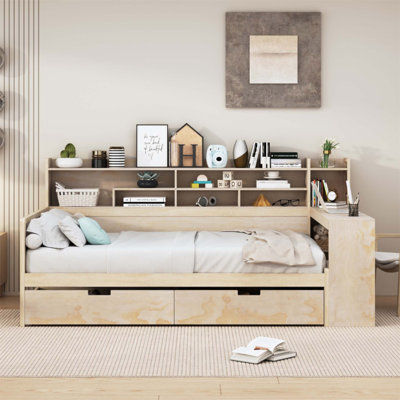 Full Size Daybed with Storage Shelves, Storage Drawers and Study Desk