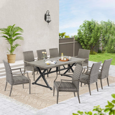 Rectangular 8 - Person 82.5"L Patio Dining Set With Umbrella Hole