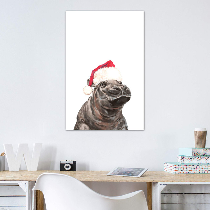«Christmas Baby Hippo» par Big Nose Work - impression d'art graphique, Toile tendue, Aucun mat, H 48 po x l 32 po x P 1,5 po
