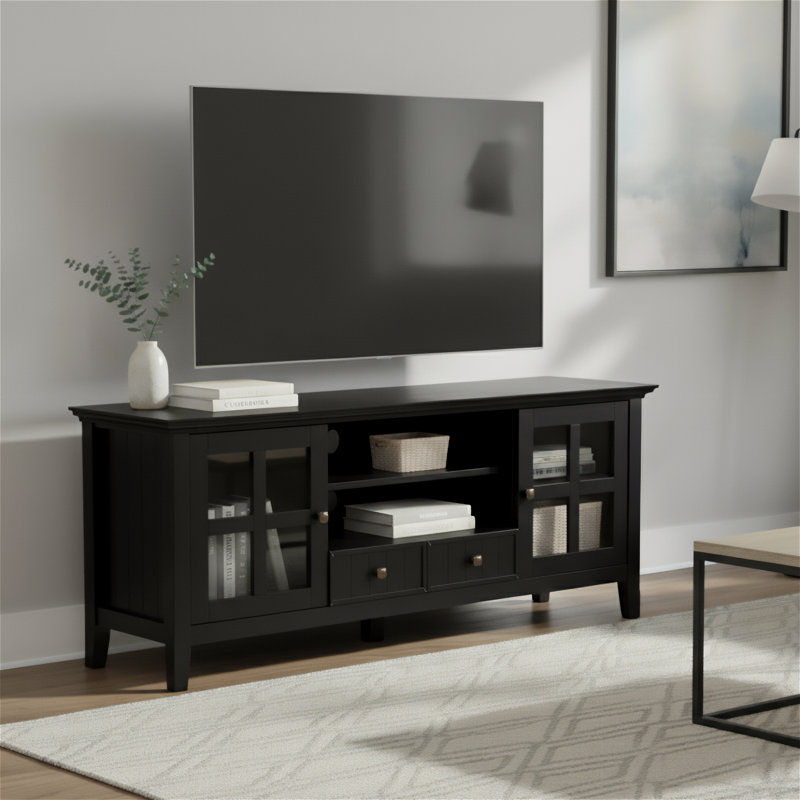 Meuble télé en bois massif Acadian, Noir