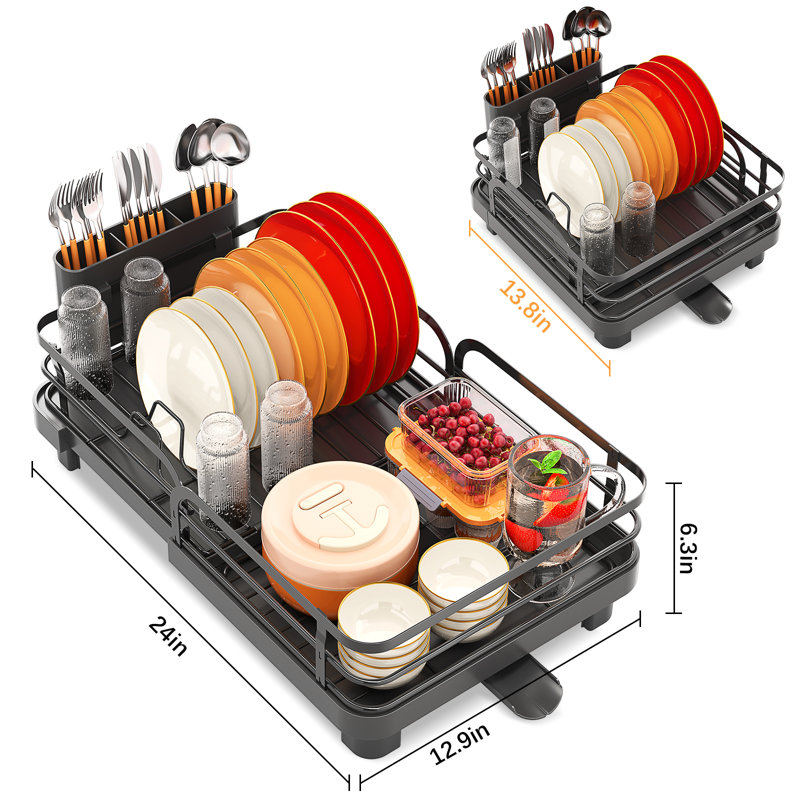 Stainless Steel Expandable Kitchen Dish Rack, Dish Drying Rack for Kitchen Counter, Adjustable Plate Rack,Extra Large Capacity Dish Drainer