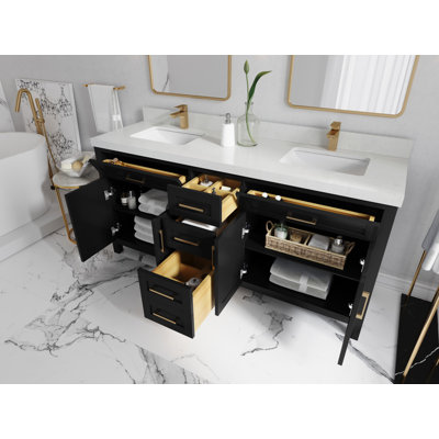 Cambridge Sink Bathroom 72"" Double Bathroom Vanity Set -  Willow Collections, CAM_BLK_WHQZ_72D