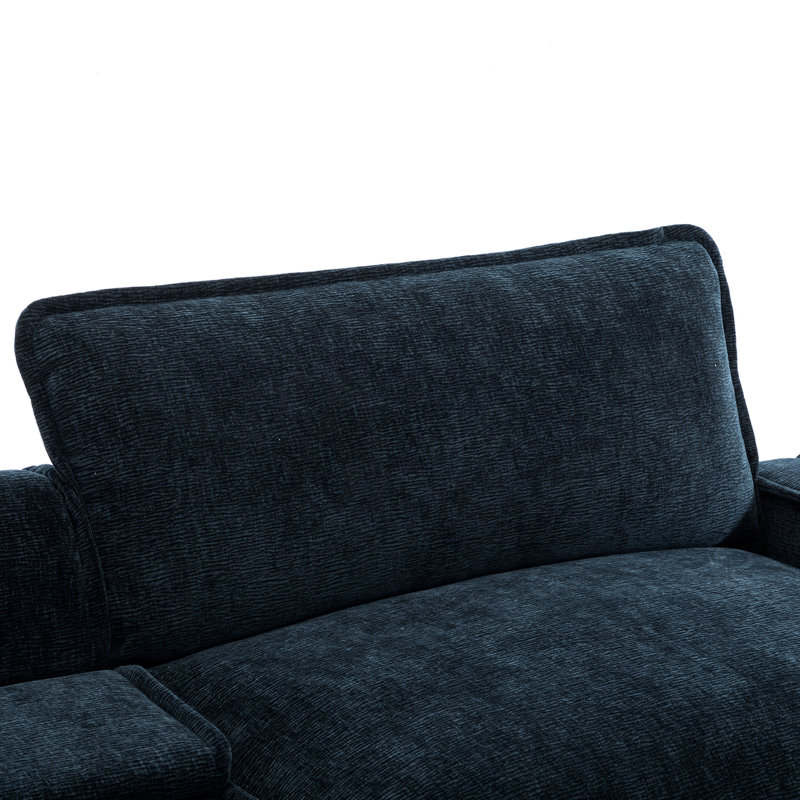 Canapé modulaire à 4 places, double coussin, hublots, porte-gobelets et repose-pieds amovible, Chenille bleu