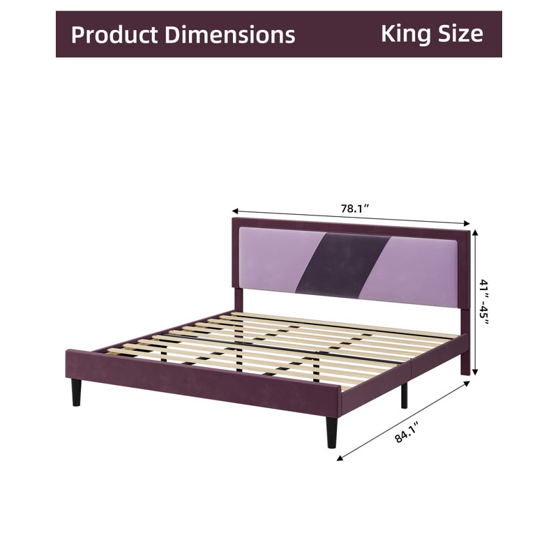 Patmar Upholstered Metal Platform Bed, Purple, King