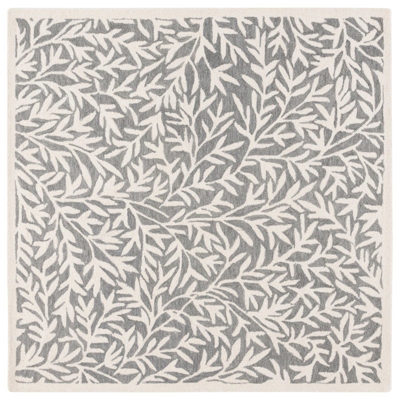 Martha Stewart Hand Tufted Wool/Cotton Floral Rug in Gray/Ivory/Grey/Ivory, Square 6'