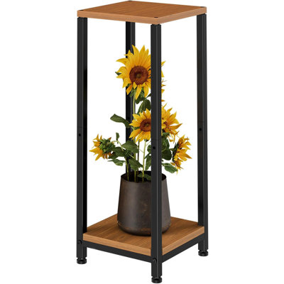 Plant Stand Indoor Corner Tall 2 Tier Metal Modern Flower Plant Shelf Holder, Heavy Duty Wood Storage Stand 2 Tier Black by 17 Stories