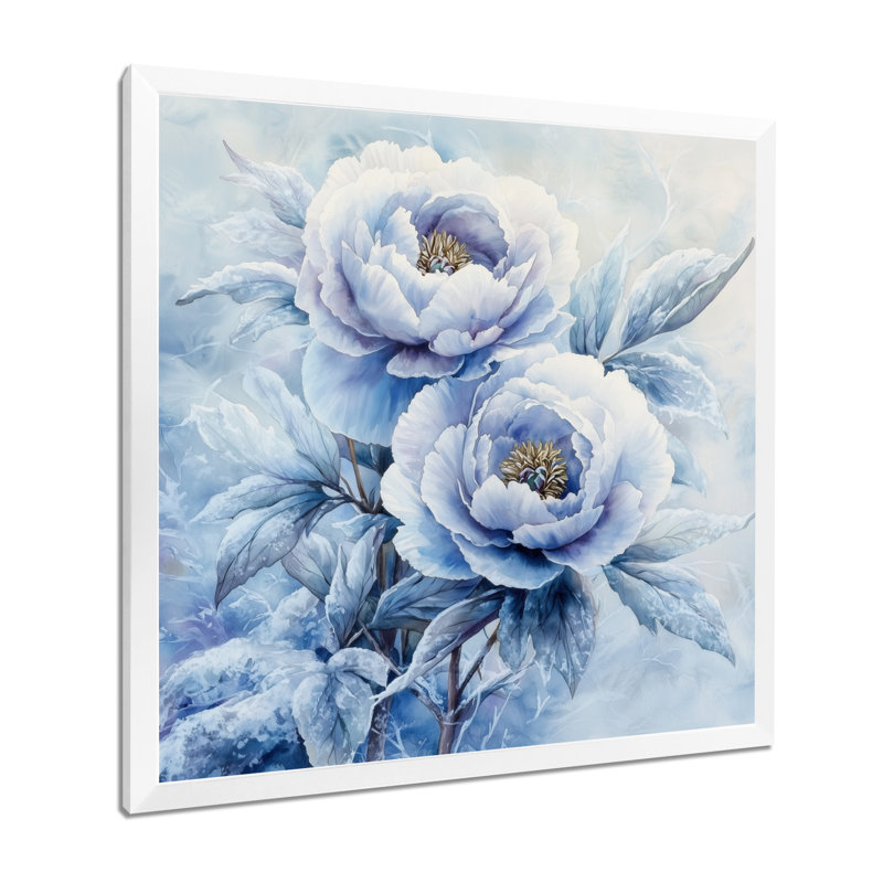 Pivoine bleue glacée - art mural pivoines, Reproduction encadrée d'une seule photo, H 16 po x l 16 po, Blanc