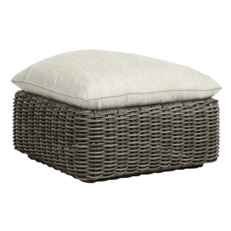 Montecito Outdoor Ottoman with Cushion, Welt, Raffia, Rollo Cream