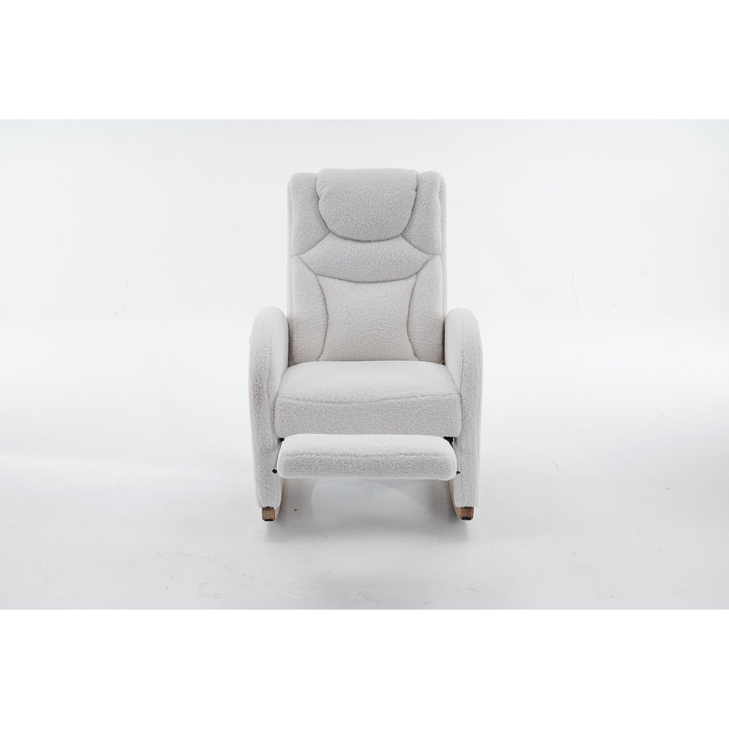 Teddy Fabric Nursery Rocking Chair With Adjustable Footrest,Ivory