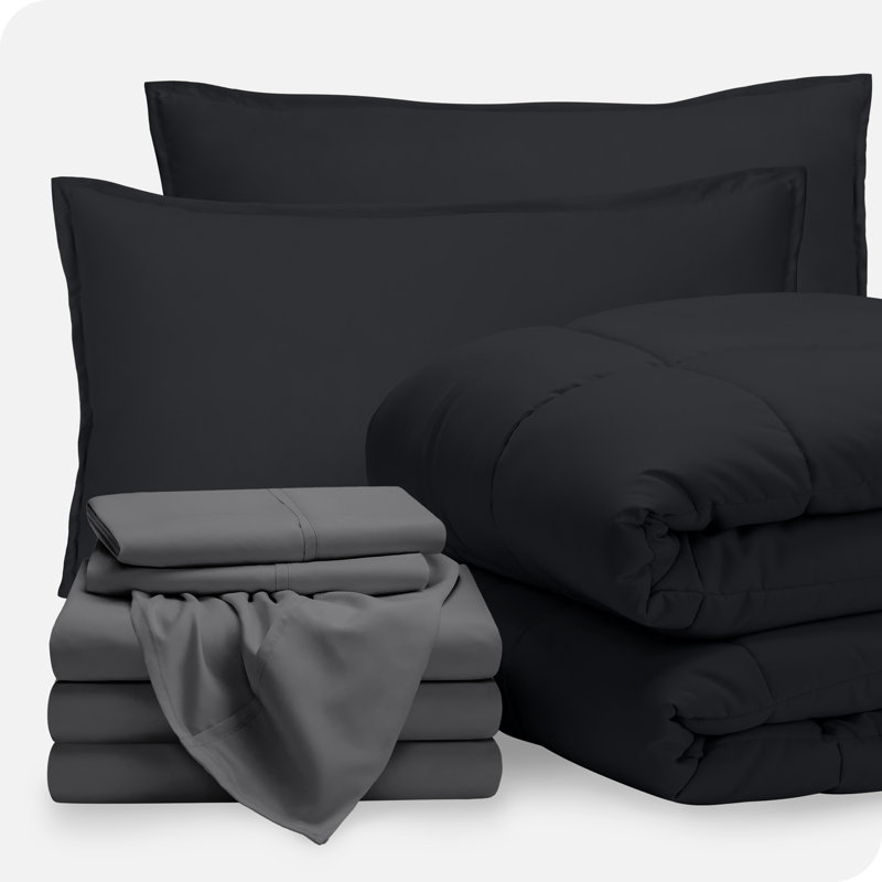 Microfiber Bed-In-A-Bag, Black/Gray, Split Cal. King Comforter + 7 Additional Pieces