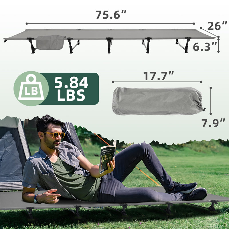 Lit de camping pliant portatif et ultraléger, Gris
