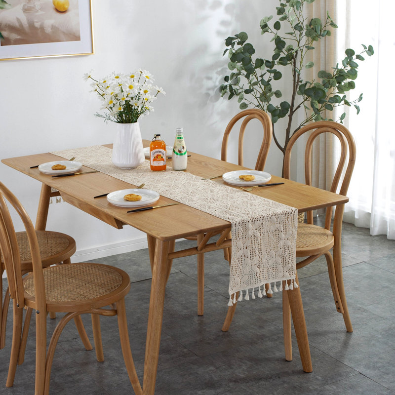 Farmhouse Rustic Cotton Table Runner With Tassels, 86" L x 12" D