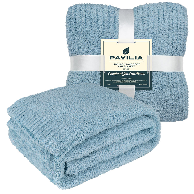 Light Blue Reversible Fleece Knit Throw Blanket, 50x60 Inches