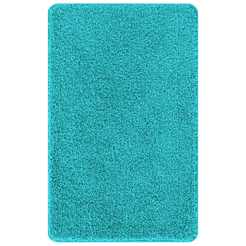 Microfiber Small Bath Mat Rectangular Contemporary, Turquiose